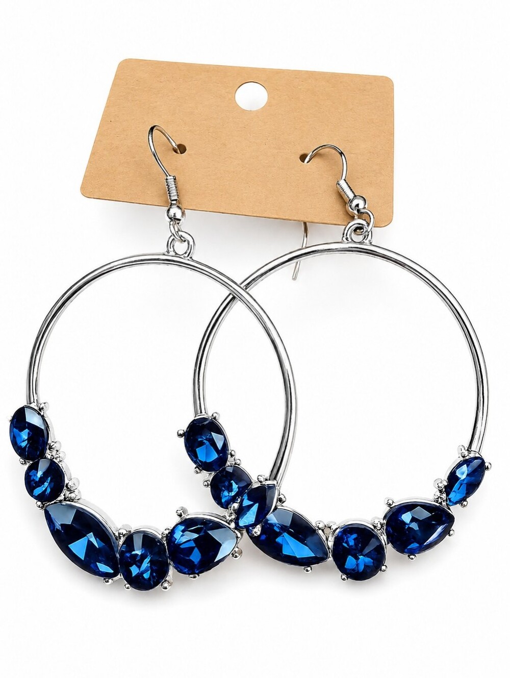 Sapphire Hoop Earrings - Deep Blue Crystals #0351